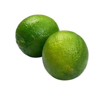 Sour key whole lime isolated on white background. Little juicy green lemon or fresh organic citrus