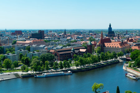 WROCLAW - POLAND - MAY 7, 2018: View from the Tower of a Cathedral of St John the Baptist to the New...