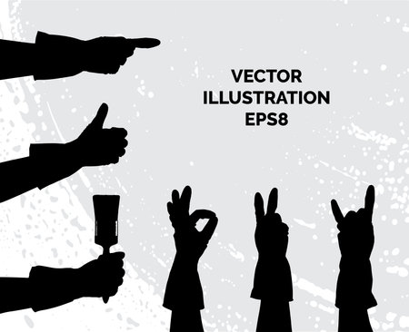 Set of hands in protective rubber gloves icon isolated on white background. Gloved hand holding paint brush and other vector gestures vector illustrationのイラスト素材