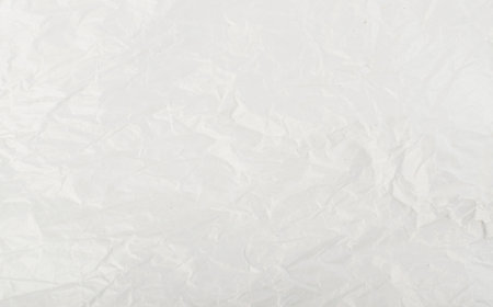Sheet of White Thin Crumpled Craft Paper Background Top View. Wrinkled Grey Wrapping Paper Texture...