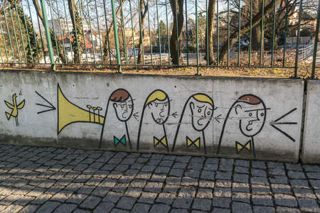 OPOLE, POLAND - February 16, 2019: Pictures on the Musical Theme Near the National Center of Polish Song in Opole. Editorial Imageのeditorial素材