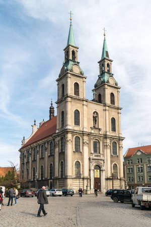 BRZEG, POLAND - March 17, 2019: Catholic Church in Brzeg Historical City Center Near the Market Square. Editorial Image of Opole Voivodeship Townのeditorial素材