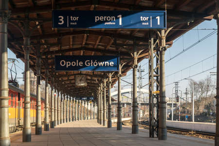 OPOLE, POLAND - February 16, 2019: Railway Platforms at the Main Train Station in Opole. Editorial Imageのeditorial素材