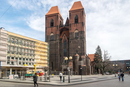 BRZEG, POLAND - March 17, 2019: Brzeg Historical City Center Near the Market Square. Editorial Image of Opole Voivodeship Townのeditorial素材