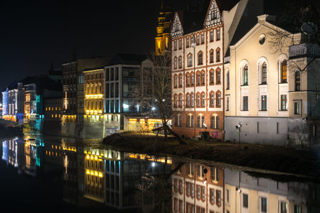 OPOLE, POLAND - February 16, 2019: River View in Opole City Center Near the Market Square also known...