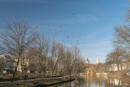 OPOLE, POLAND - February 16, 2019: River View in Opole City Center Near the Market Square also known...