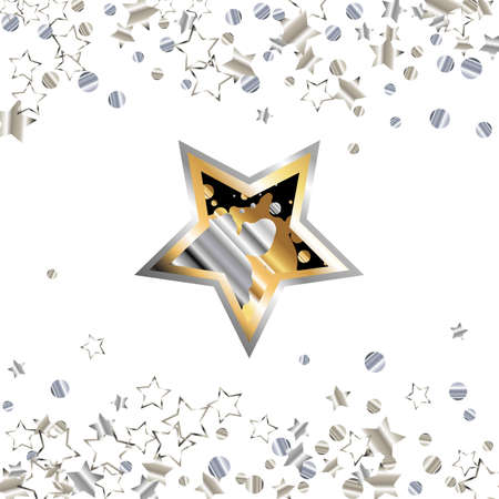 Gold star with metal gradient isolated on white background for holiday design. Golden and silver stars icon collectionのイラスト素材
