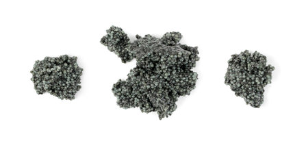 Small Black Caviar Isolated on White Background Top View and Close Up
