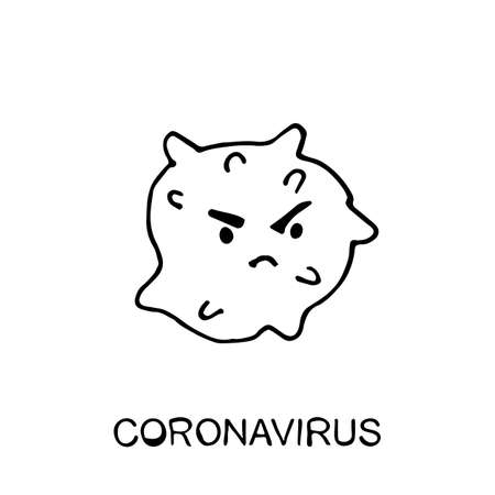 Doodle Vector Coronavirus or Cartoon Monsters SARS-CoV-2. Hand Drawn COVID-2019 Coronavirus Illustration Isolated on White Backgroundのイラスト素材