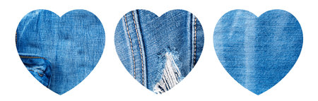 Set of Blue Jeans Hearts Mockup. Denim Backgrounds with Heart Shapes Collection for Creative Design....