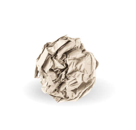 Crumpled Paper Ball Isolated on White background. Natural Textured Brown Wadded Up Document Sheet. Crumpled Up Paperのイラスト素材