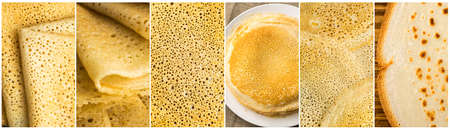 Pancake Collage. Various Homemade Crepe Collection, Different Flapjack Mix, Pancakes Assortmentの写真素材