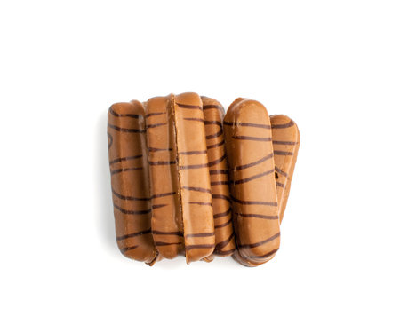 Heap of Shortbread Stick Biscuits Coated in Milk and Dark Chocolate. Bar Cookies, Long Biscuit Pile...