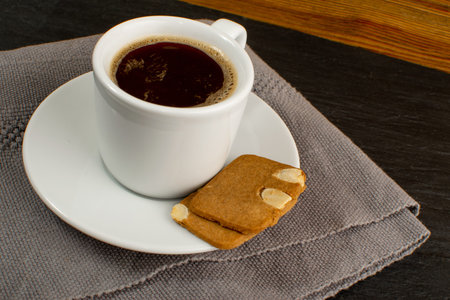 Ginger Snap with Black Coffee. Rectangular Ginger Nut Group, Biscuit Flat Square Cookies with...