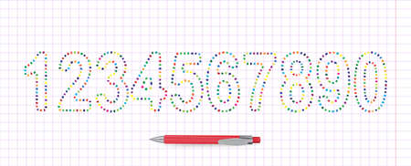 1234567890 hand drawn math numbers isolated. Number collection made with vector doodle brusherのイラスト素材