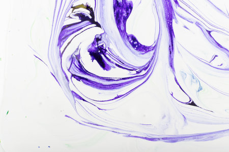 Liquid marble paint texture background. Acrylic abstract pattern with pastel swirls for trendy design, purple, violet color diffusionの写真素材