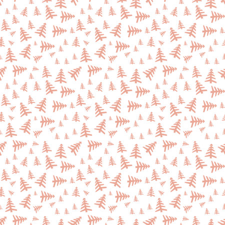 Hand drawn Christmas tree seamless pattern, sketch New Year tree print, doodle repetitive Xmas fir...
