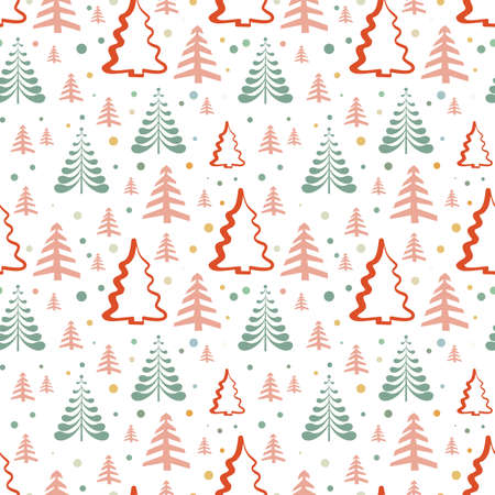 Hand drawn Christmas tree seamless pattern, sketch New Year tree print, doodle repetitive Xmas fir background, scribble winter forest wallpaper, noel fabric, Christmas tree wrapping seamless designのイラスト素材