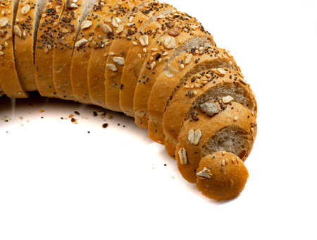 Homemade Sourdough Bread Loaf Slices Isolated. Crusty Cereal Bread Pieces on White Background