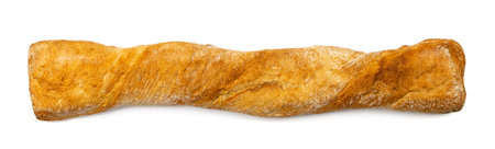 Ciabatta bread isolated. Long Italian chiabatta loaf on white background, top view food photography
