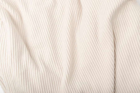 Natural Beige Texture Background. Striped Cotton Fabric Pattern, White Textile Wallpaper, Soft and Comfortable Natural Material Mockup with Copy Spaceの写真素材