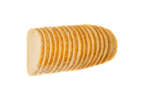 Homemade Sourdough Bread Loaf Slices Isolated. Crusty Cereal Bread Pieces on White Background Top...