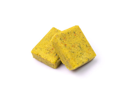 Stock cube isolated. Vegetable stock concentrat, broth cubes, bouillon cube, instant spice soup...