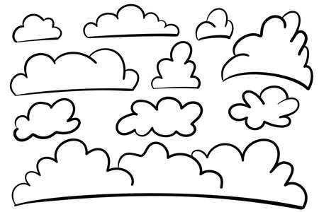 Hand drawn clouds. Sketchy cloud set isolated, sketched sky, pencil outline heaven, doodle clouds vector illustrationのイラスト素材