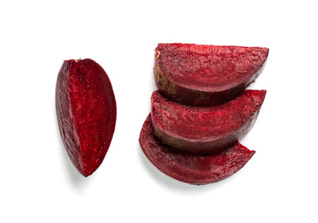 Beetroot slice isolated. Red beets cut, beet root pieces, sliced beetroot on white background
