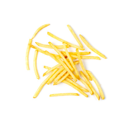 French Fries Isolated. Fried Potato Sticks with Skin, Golden Fries Pile, Roasted Potatoes Heap,...