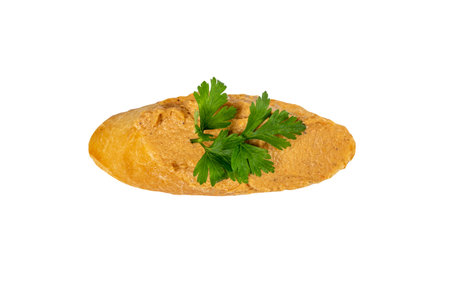 Meat paste on bread isolated. Pate sandwiches, terrine toasts, chopped liver mousse on bread, meat...