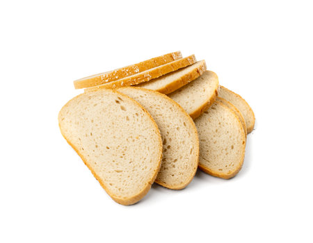 Supermarket Bread Loaf Slices Isolated. Soft White Sliced Bread, Loaf Pieces on White Background