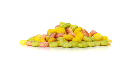 Colorful Breakfast Bolls Pile Isolated, Fruity Cereal Ball, Round Colorful Corn Cereals Collection...