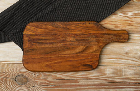 Old Wood Cutting Board Mockup, Vintage Chopping Board Background, Rustic Napkin, Empty Cut Desk,...