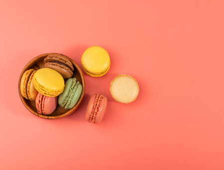 Macaron Cake Isolated, Macaroon Cookie, Almond Meringue, Sweet Macaroons, Colorful French Dessert on White Backgroundの写真素材