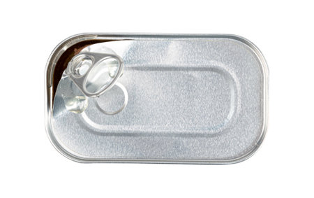 Tin Can Isolated, Preserve Template Mockup, Metal Package, Aluminum Flat Container, Tin Cans on White Background Top View, Clipping Pathの写真素材