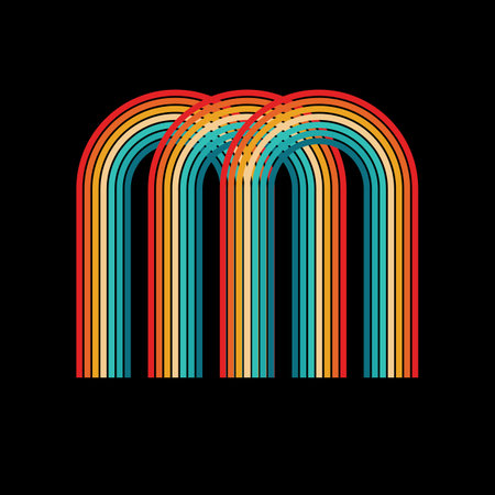 Retro Rainbow Abstract Background, Vintage 70s Rain Bow Arch Vector Illustration, 1970s Multicolor Flat Party Rainbowのイラスト素材