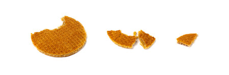 Dutch Waffles, Broken Stroopwafel Cookies, Caramel Waffle, Thin Toffee Biscuit, Dutch Waffles on White Backgroundの写真素材