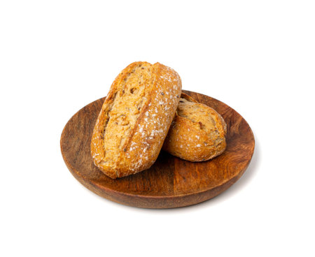 Grain Bread Isolated, Whole Buns with Seeds, Rustic Organic Cereal Bread Grain Bun on White Backgroundの写真素材