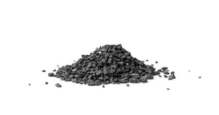 Gravel Pile Isolated, Gray Coarse Sand, Fine Granular Stones, Grit Sand, Decorative Rocks, Small Gray Rock Texture on White Backgroundの写真素材