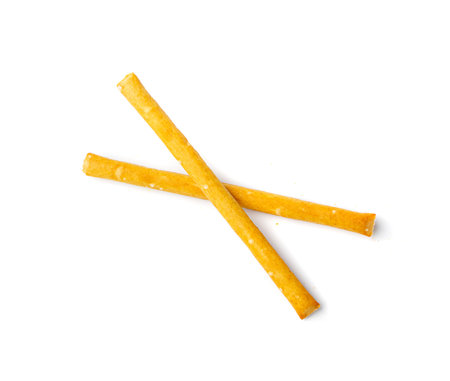 Bread Stick Isolated, Salted Breadstick, Crispy Grissini, Dry Homemade Pretzel, Bread Stick on White...