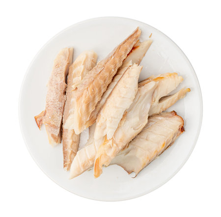 Smoked Fish Meat Isolated, Diet Blue Warehou Fillet, Seriolella Brama or Common Warehou, Subspecies...