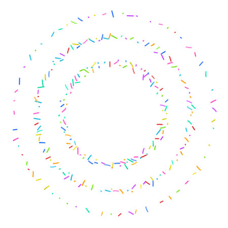 Candy Sprinkle Round Frames, Donut Rainbow Sprinkles Border, Sweet Color Glaze Decoration, Many Small Vermicelli on White Background Top View, Vector Illustrationのイラスト素材