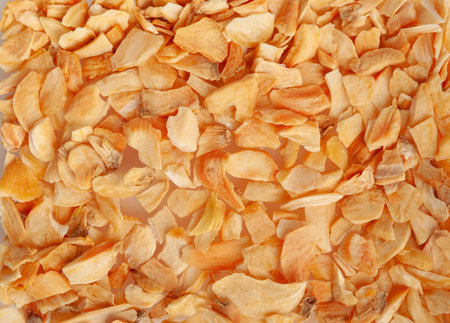 Dry Garlic Slices Texture Background, Fried Cloves Pattern, Roasted Grilled Garlic Mockup, Clove...
