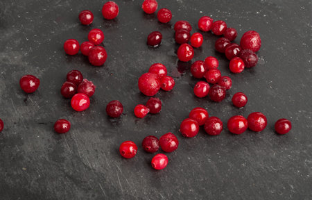 Frozen Lingonberry, Scattered Iced Cowberry, Snow Cranberry, Red Viburnum Berries, Frozen...