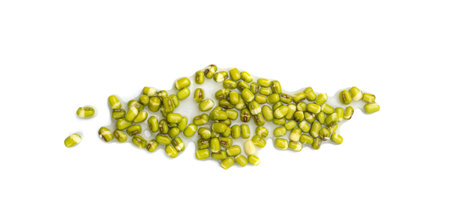 Soaked Mung Beans Isolated, Wet Vigna Radiata Seeds Pile, Macro Photo of Green Gram in Water,...