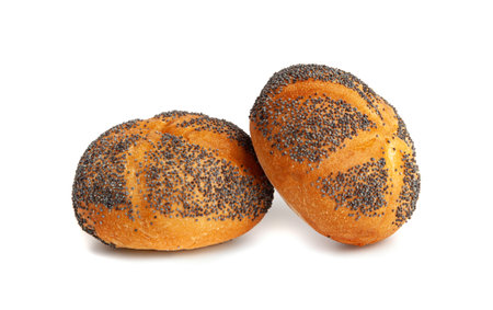Poppy Seed Bread Isolated, Kaiser Roll, Seeds Breakfast Buns Pile, Poppyseed Round Bagel, Poppy Seed...
