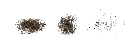 Black Tea Leaves Isolated, High Quality Black Tea Pile, Dry Organic Indian Drink, Black Tea Leaves on White Background Top Viewの写真素材