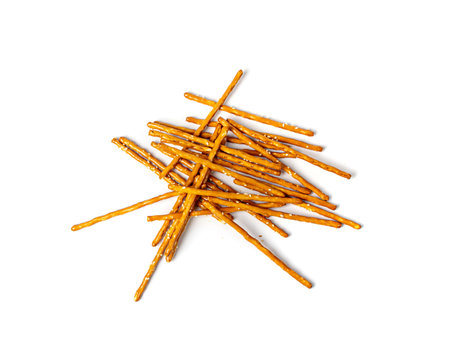 Bread Sticks Pile, Pretzel Straws, Sesame Grissini, Pretzels Snack with Sesame Seeds, Long Rusks on...