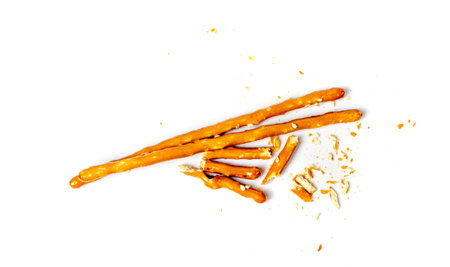 Bread Sticks Isolated, Crumbled Broken Pretzel Sticks, Straws Pieces, Sesame Grissini, Pretzels...